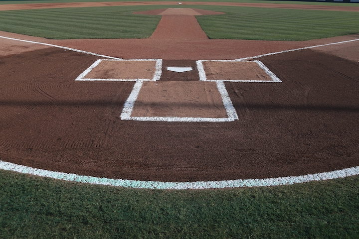 Baseball infield from behind home plate