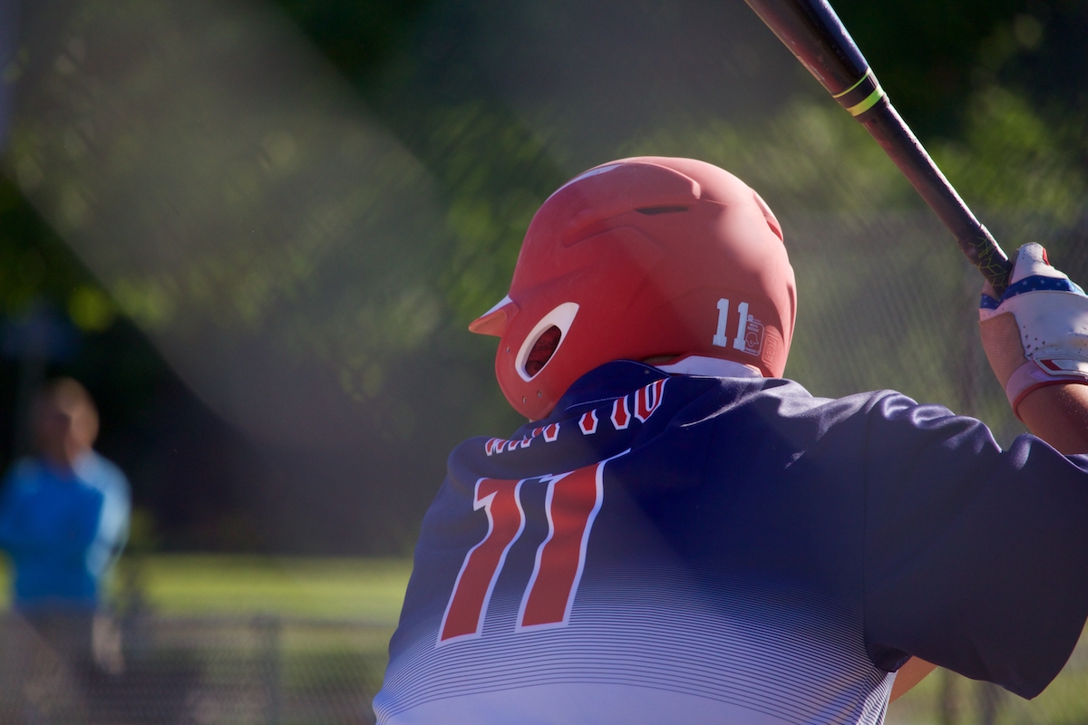 Up close shot of baseball hitter