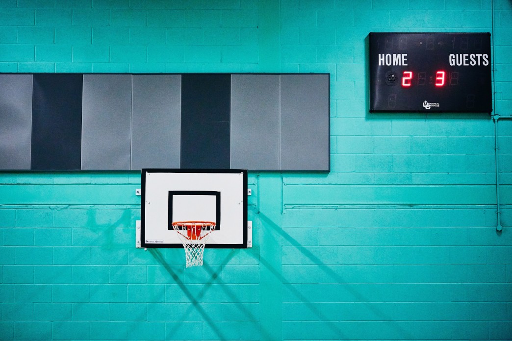 Basketball net and scoreboard