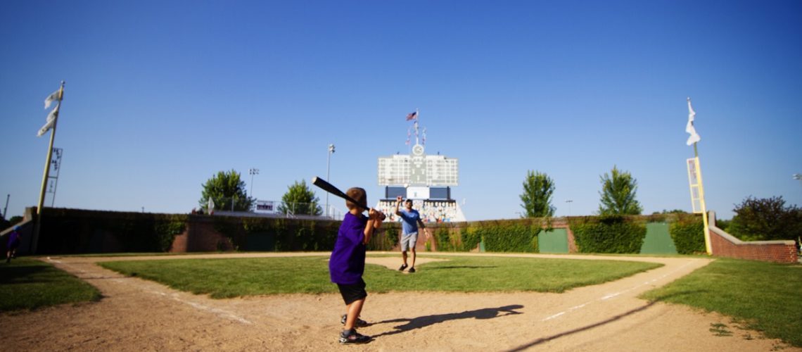 Youth baseball player at Little Wrigley