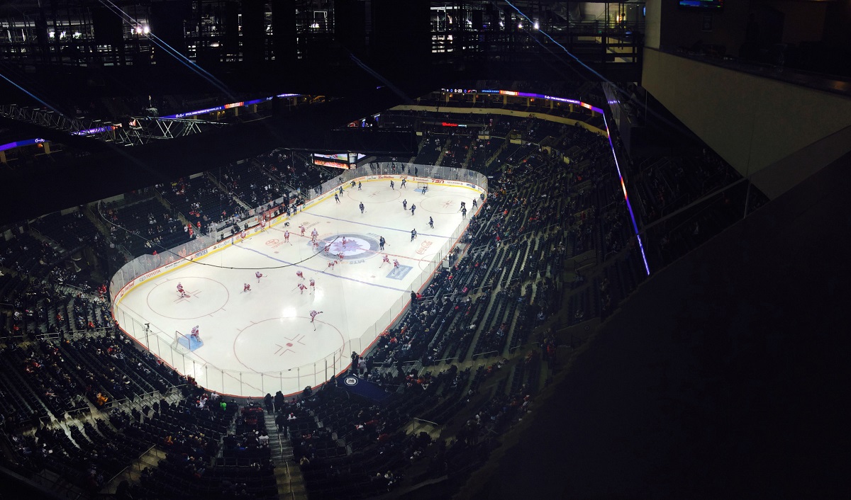 Ice hockey, viewed from above.