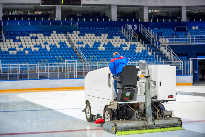 Ice resurfacer on hockey rink